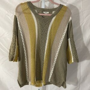 Easel Olive and Mustard Striped Sweater